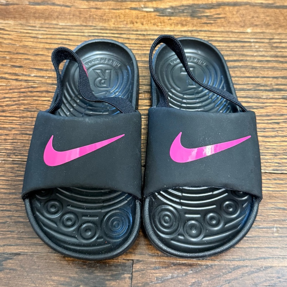 Nike Black Slides with Pink Logo